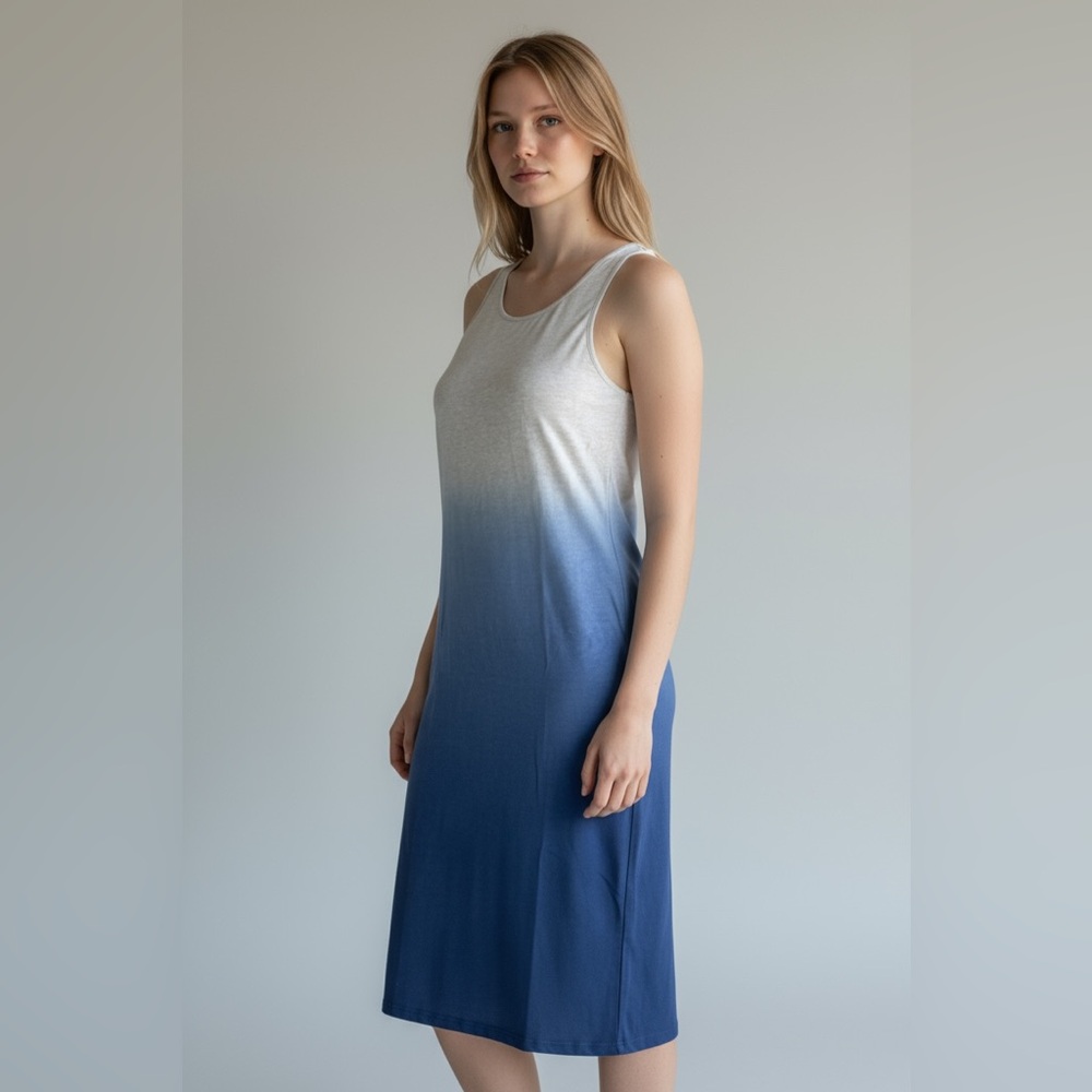 Organic Knit Regular Fit Tank Dress Gray Blue Earth Yoga Eco-Friendly Size M